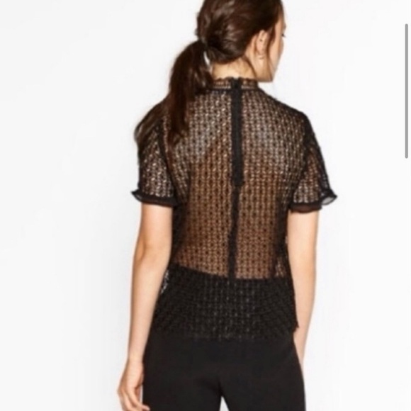 NWOT Zara Woman Guipure Lace Black Mock Neck Top Size M - Picture 1 of 11